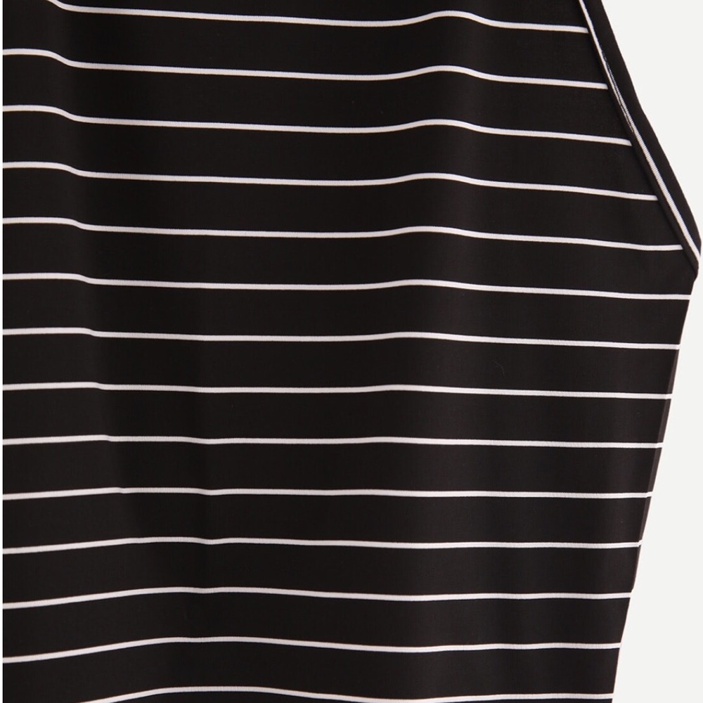 NEW Crop Halter Top Black White Striped OS - Picture 3 of 4